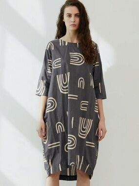Grade & Gather Charcoal Rainbow Arc Cocoon Cotton Dress Size M NWOT